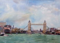 AR Matt Bruce (1915-2000), Tower Bridge, pen, ink and watercolour, signed lower right, 53 x 73cm
