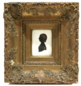 W Seville (19th century), Profile of a young girl, cut silhouette with gold highlights, 8 x 6cm