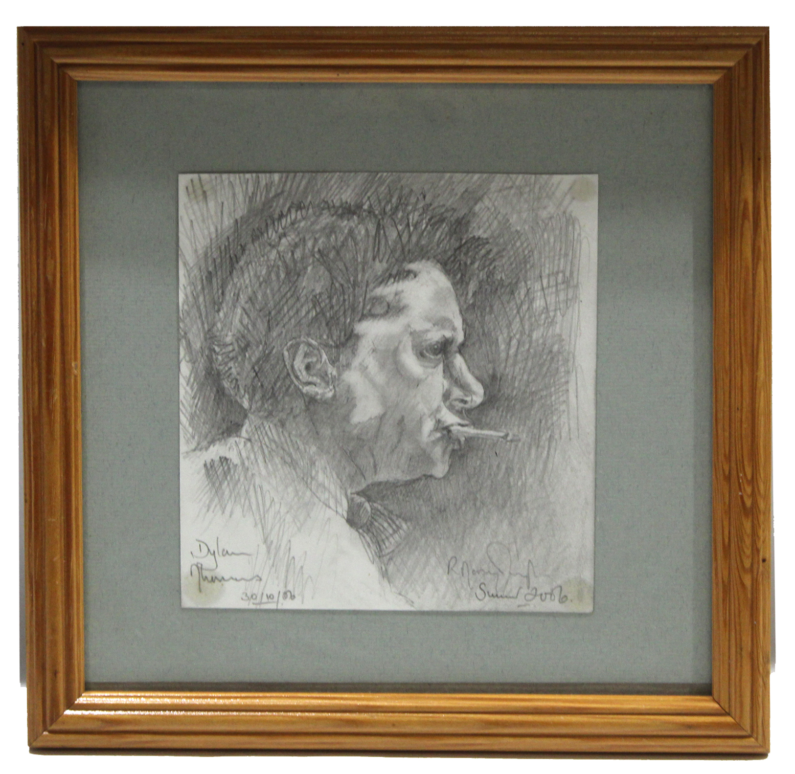 British School (contemporary), "Dylan Thomas 30/10/06" pencil drawing, signed and inscribed with - Image 2 of 2