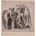 Enea Vito (1525-1567), Allegorical figures with goat, Old Master engraving, 9 x 10cm, unframed