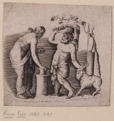 Enea Vito (1525-1567), Allegorical figures with goat, Old Master engraving, 9 x 10cm, unframed