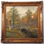 Pels (20th century), Impressionist river landscape with bridge oil on canvas, signed lower left,