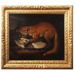 Attributed to Pieter Andreas Rysbraeck (1690-1748), Fox with game bird, oil on canvas, 62 x 74cm