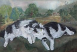 Edna Ricketts (20th century), Cats reclining, pastel, signed and dated 83 lower left, 40 x 58cm