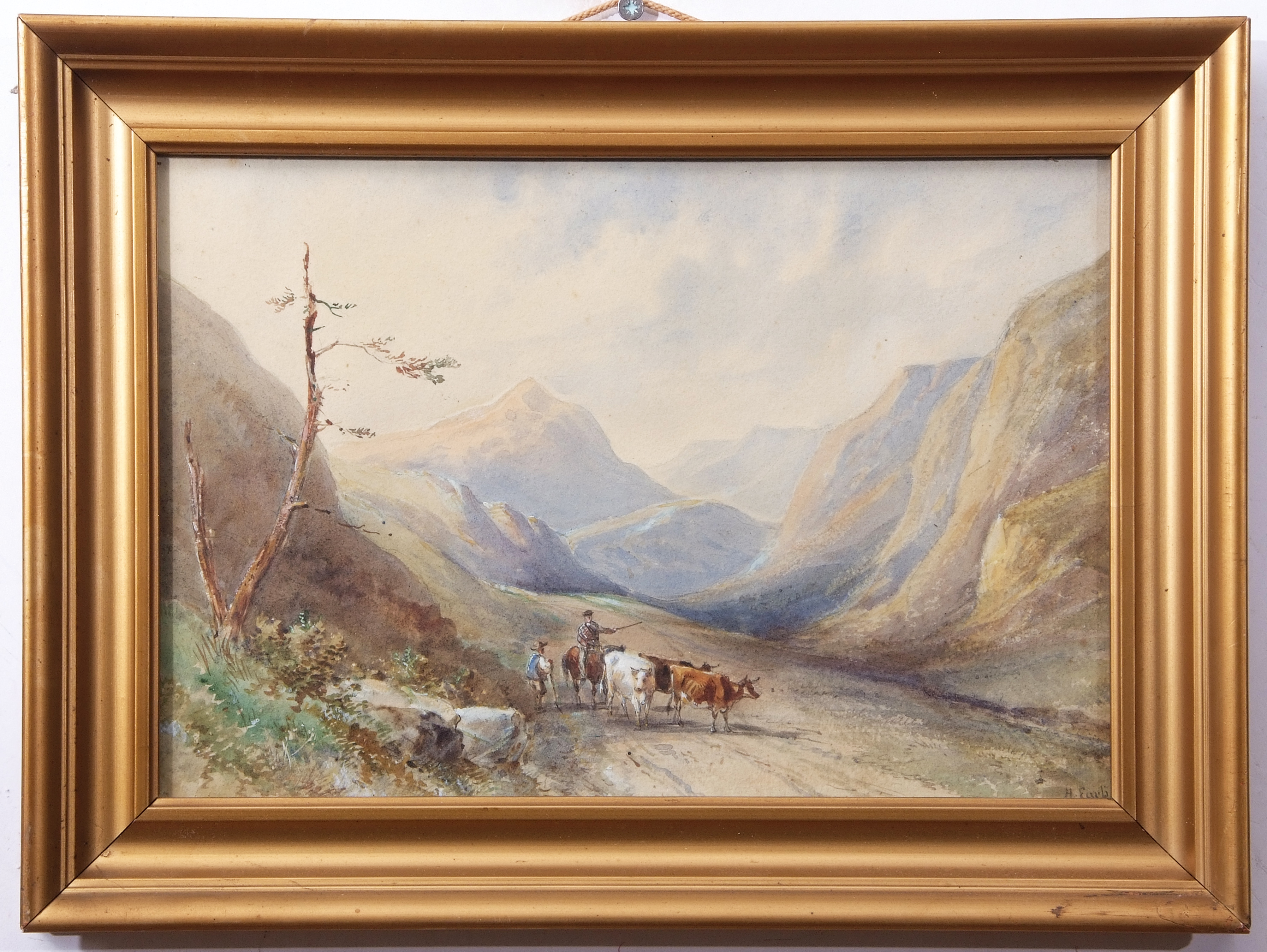 Henry Earp (1831-1914), Scottish Landscape with figures and cattle, watercolour, signed lower right, - Image 2 of 2