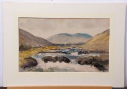 Circle of Nora McGuinness, Irish landscape, watercolour, bears signature, 29 x 48cm, mounted but