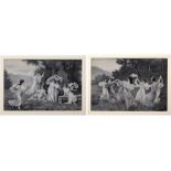 After E L Foubert and L Kowalsky, "Maidens Dancing" and "Maidens at Play", pair of prints on silk (