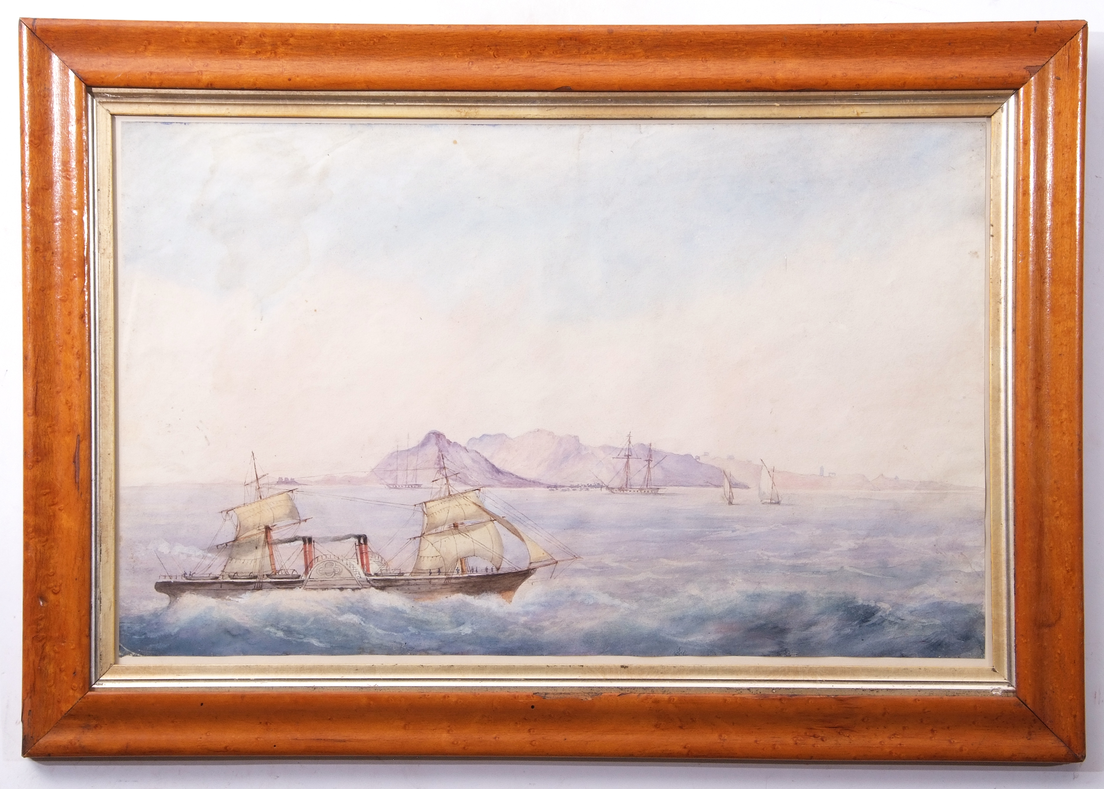 Continental School (19th century), Paddle steamer off a coast, possibly the Bay of Naples