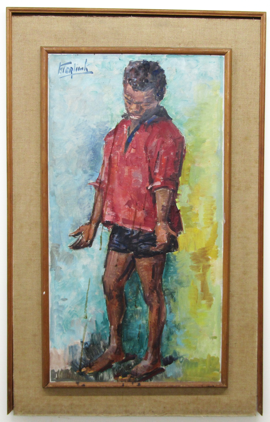 South African School (20th Century) Figures oil on canvas, signed top left 64 x 34cm