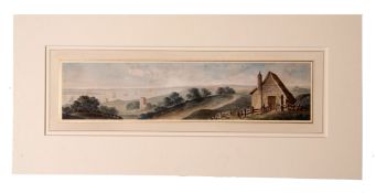 English School (19th century), Extensive coastal landscape with cottage and church, watercolour,