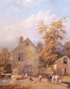 Attributed to George Pyne (1800-1884), "Gunofen Mill near Tavistock, Devon" watercolour, bears