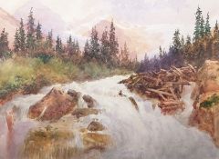 Canadian School (19th/20th century), Canadian rocky river scene, watercolour, 33 x 46cm