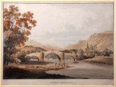 After Laport, engraved by B Comte, "Llanroost Bridge, Merionethshire", coloured etching, published