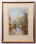 Michael Crawley (20th century), "Millersdale (fishing scene)", gouache, signed lower right, 36 x