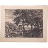 Herman van Swanevelt (1603-1655), Classical landscape, Old Master engraving, 14.5 x 20cm, unframed