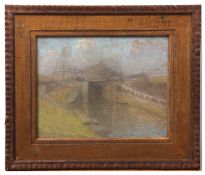 Charles Mertens (1865-1919), River and bridge, pastel, signed lower left, 23 x 30cm