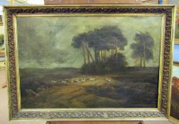 English School (19th Century) Extensive landscape with hunting scene oil on canvas 60 x 90cm