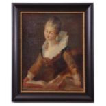JB (late 19th century), Portrait of a lady reading a book (after Fragonard) oil on canvas laid to