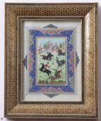 Moghul School (20th century), Polo match, oil on mica, 13 x 8cm in Moorish frame, together with