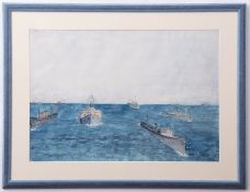 Horace J W Phillips (20th century), Wartime Naval fleets, group of three watercolours, all signed,