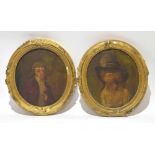 English School (18th century), Portraits of lady and gent, pair of oils on canvas laid to panel,