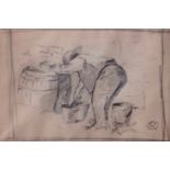 AR Sir Alfred James Munnings, PRA, (1878-1959), The pig man, pencil drawing, 9 x 14cm, Note: this