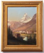 Continental School (19th century), "Zermalt, The Materhorn" oil on panel, inscribed verso, 32 x