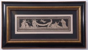 18th/19th century allegorical scene with classical figures at play black and white engraving, 10 x