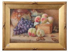 Agnes Holding (19th/20th century), Still Life study of mixed fruit and stoneware jar watercolour,