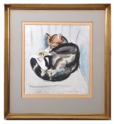 Norman Rogers (20th century) Sleeping cat, watercolour, signed lower right, 26 x 24cm