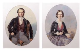 Philippa Rowe (19th century), Half-length portrait of a lady and gent, pair of watercolours, both