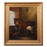 After Sir Edwin Landseer (19th century), "Shoeing", oil on canvas, 59 x 49cm