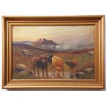 C W Oswald (19th/20th century), Scottish landscapes with Highland cattle pair of oils on canvas,