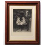 After Helen Allingham, engraved by G Stodart, Children in a toy shop, black and white engraving,