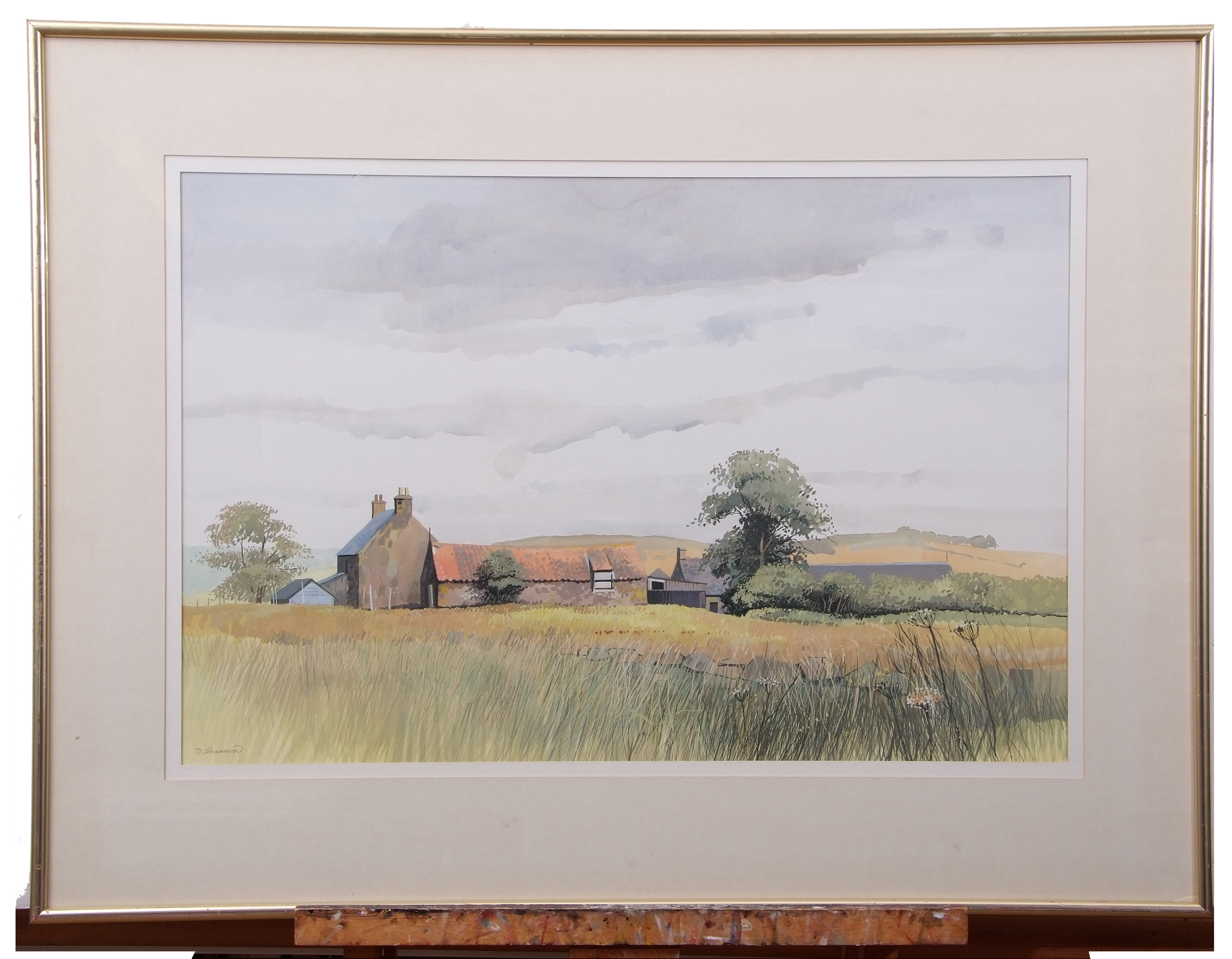 AR Donald Shannon (20th century), Farm in landscape, watercolour, signed lower left, 48 x 72cm - Image 2 of 2