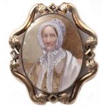 English School ( 19TH century) Head and shoulders portrait of a lady wearing lace bonnet portrait