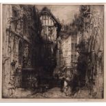 Hedley Fitton (1857-1929), "Rue St Romaine-Rouen", black and white etching, signed in pencil to