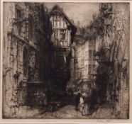 Hedley Fitton (1857-1929), "Rue St Romaine-Rouen", black and white etching, signed in pencil to