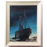 J Passeur (20th century), Moored boat, oil on canvas, signed lower left, 60 x 44cm