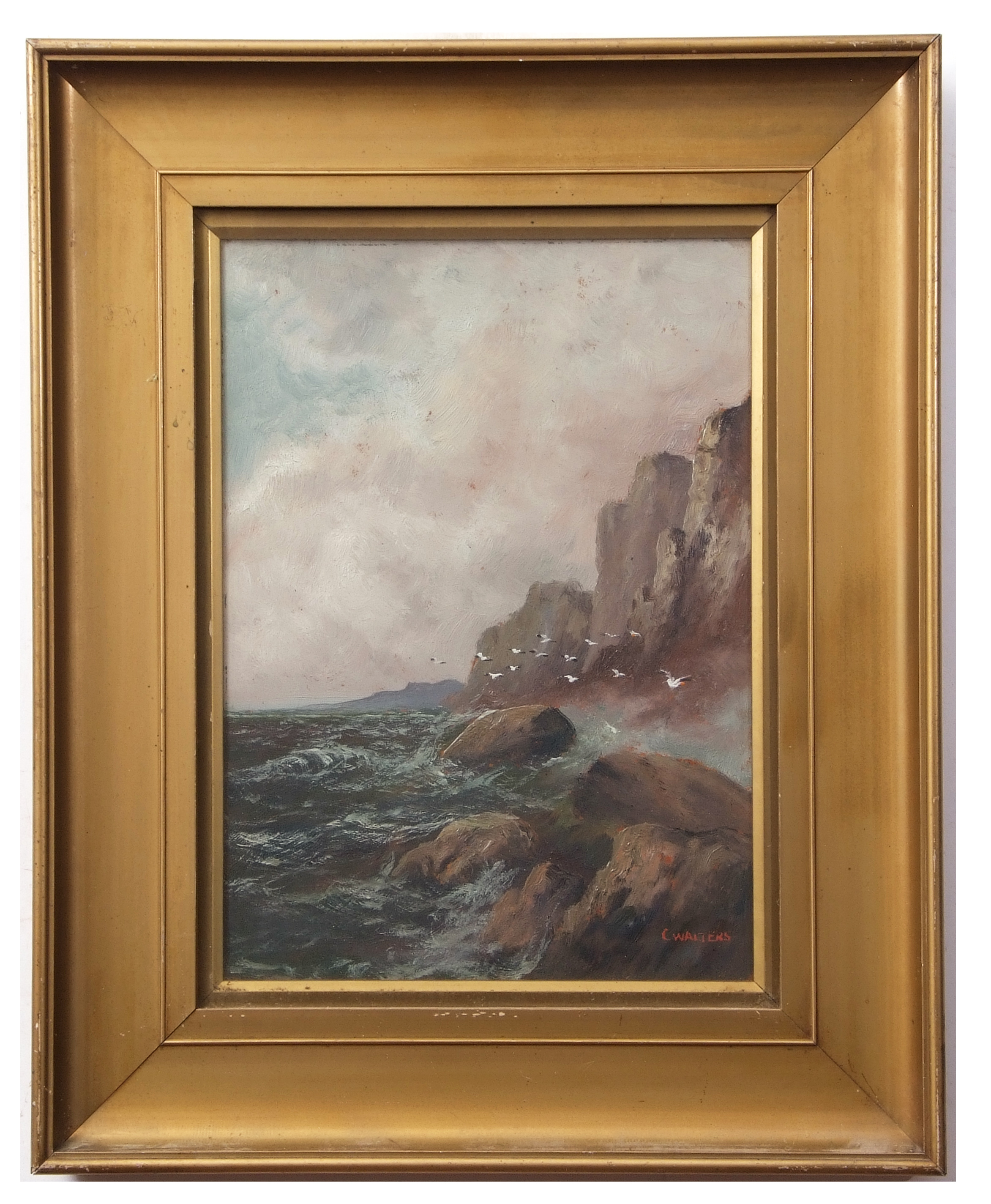 C Walters (19th/20th century), Coastal scene, oil on board, signed lower right, 34 x 24cm