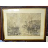 George Sheffield (1839-1892), Harbour scene, charcoal drawing, signed and dated 1897 lower right, 54
