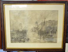 George Sheffield (1839-1892), Harbour scene, charcoal drawing, signed and dated 1897 lower right, 54