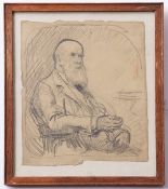 Modern British School (20th century), Portrait of a bearded gent seated, pencil drawing, 17 x 15cm