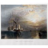After J M W Turner, engraved by J T Willmore, "The Old Temeraire", hand coloured engraving,