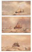 H F Neave (19th/20th century), Seascapes group of three watercolours, one initialled and one signed,