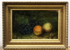 English School (19th century), Still Life study of mixed fruit on a mossy bank, oil on canvas, 19