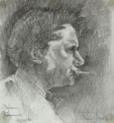 British School (contemporary), "Dylan Thomas 30/10/06" pencil drawing, signed and inscribed with