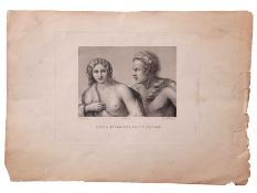 After Giorgione, engraved by G Fusinati, "Ninfa Inseguita da un Satiro", black and white engraving