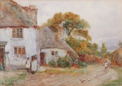 Tom Clough (1867-1943), Street Scene with figures by a cottage, watercolour, signed lower left, 24 x