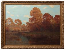Alfred Oliver Townsend (1846-1917), Extensive river landscape, oil on panel, signed lower left, 84 x